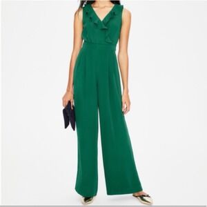 EUC Boden Women's SZ 10 P Dolly Jumpsuit Green Wide Leg Sleeveless Pockets